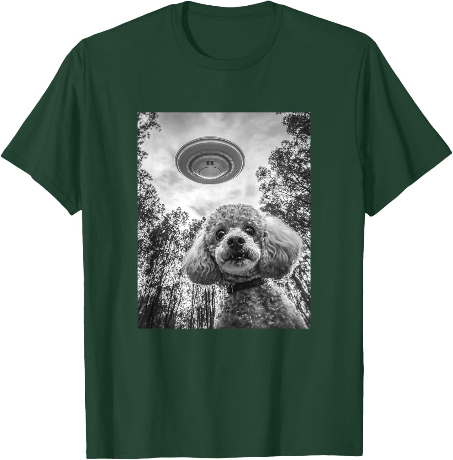 Poodle Selfie With Alien UFO T-Shirt - T-Shirt | Forest