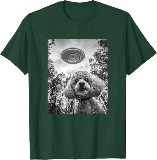 Poodle Selfie With Alien UFO T-Shirt - T-Shirt | Forest
