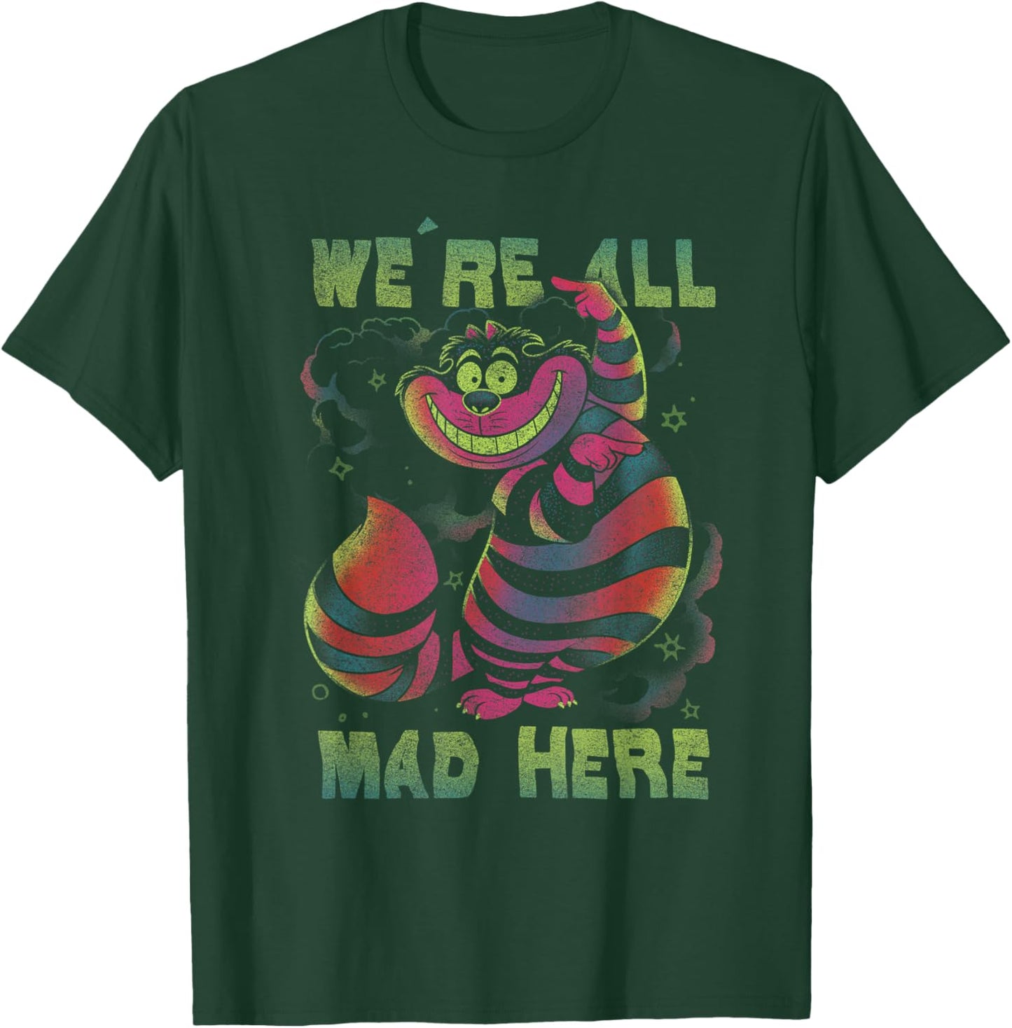 Disney Alice In Wonderland Cheshire Cat Neon All Mad Here Short Sleeve T-Shirt - T-Shirt | Forest