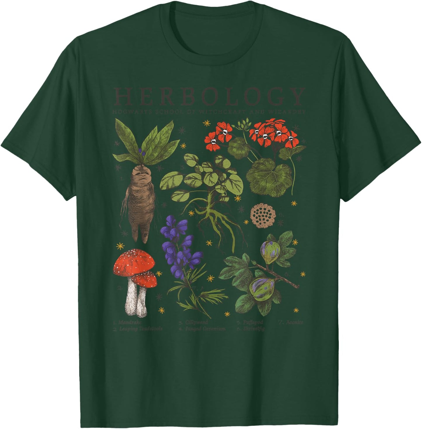 Harry Potter Herbology Plants Vintage Textbook Poster T-Shirt - T-Shirt | Forest