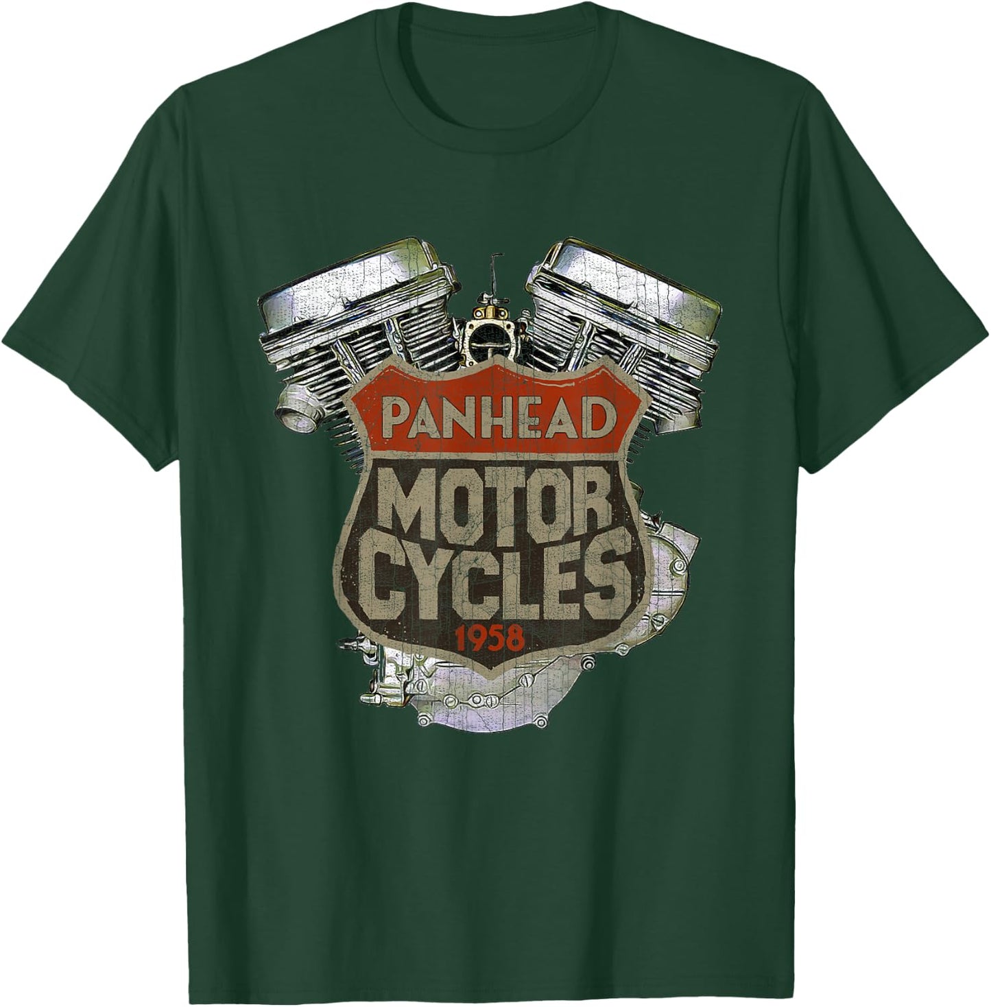 1958 Panhead Motorcycle Vintage Distressed Biker Chopper Rat T-Shirt - T-Shirt | Forest