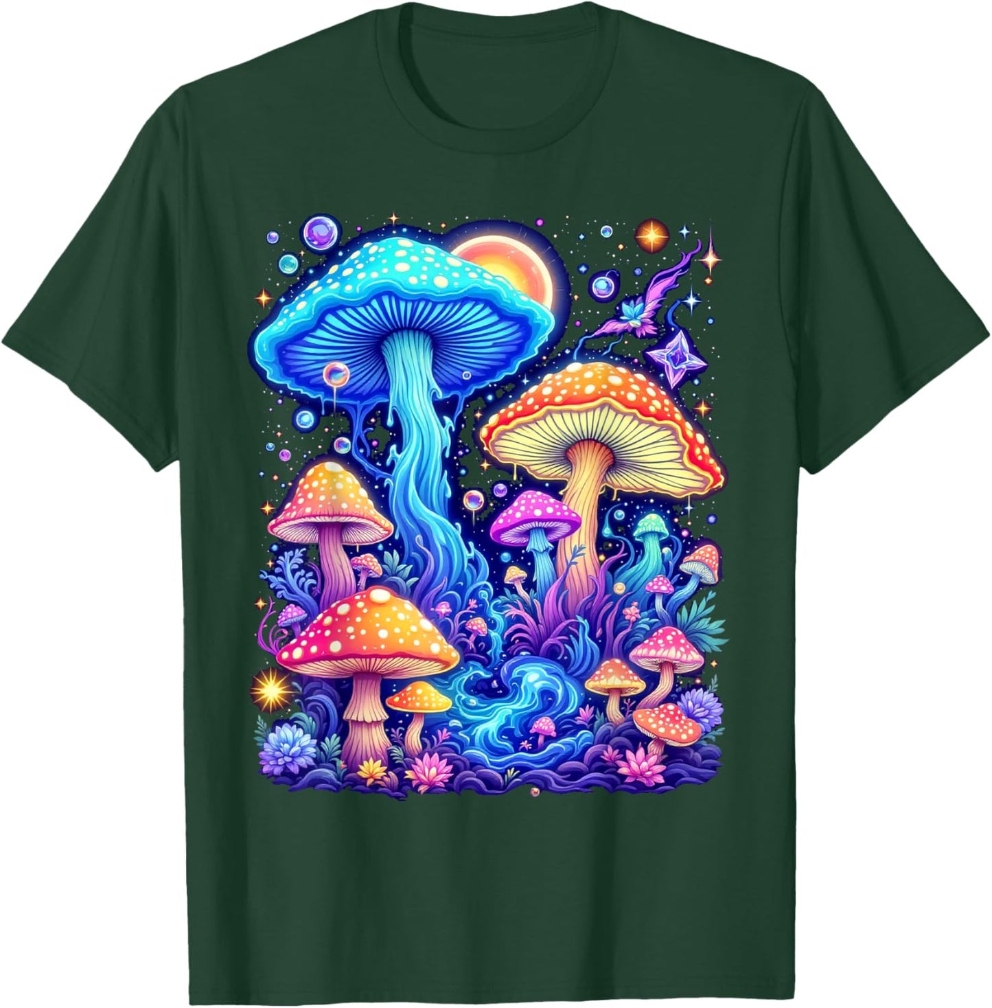 Psychedelic Mushroom , Black, S T-Shirt - T-Shirt | Forest