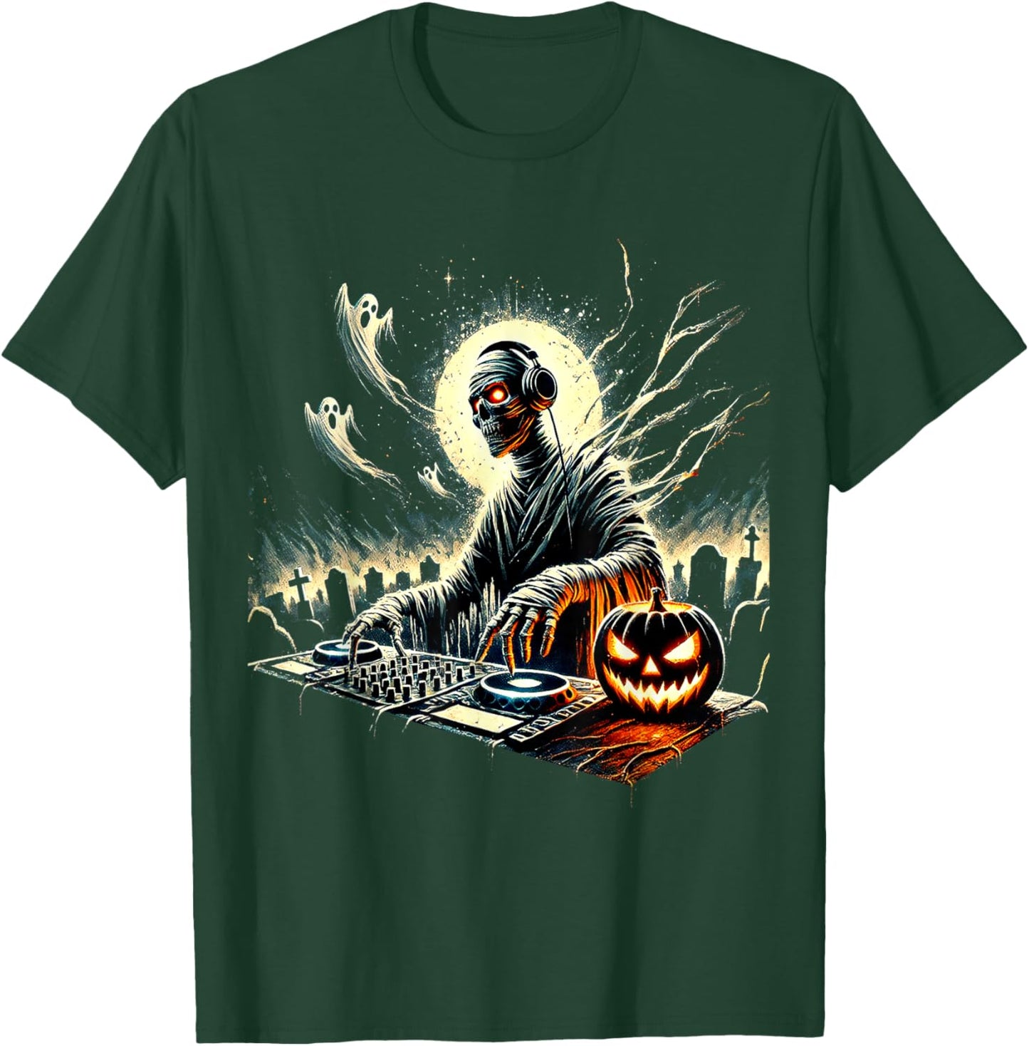 Spooky Mummy DJ Halloween Music Vibes Creepy Scary Horror T-Shirt - T-Shirt | Forest