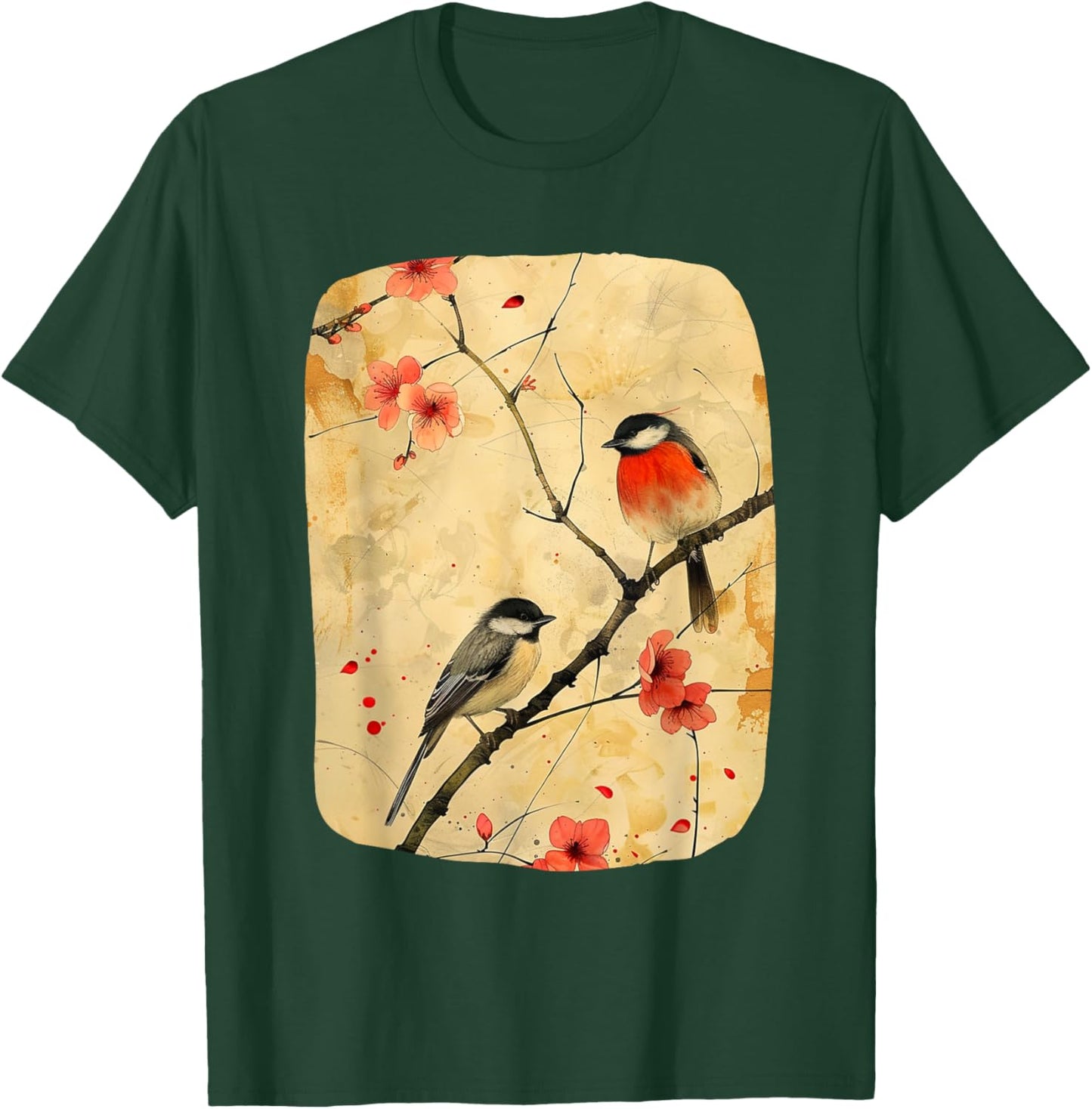 Japanese Art Birds On Cherry Blossom, Japanese T-Shirt - T-Shirt | Forest
