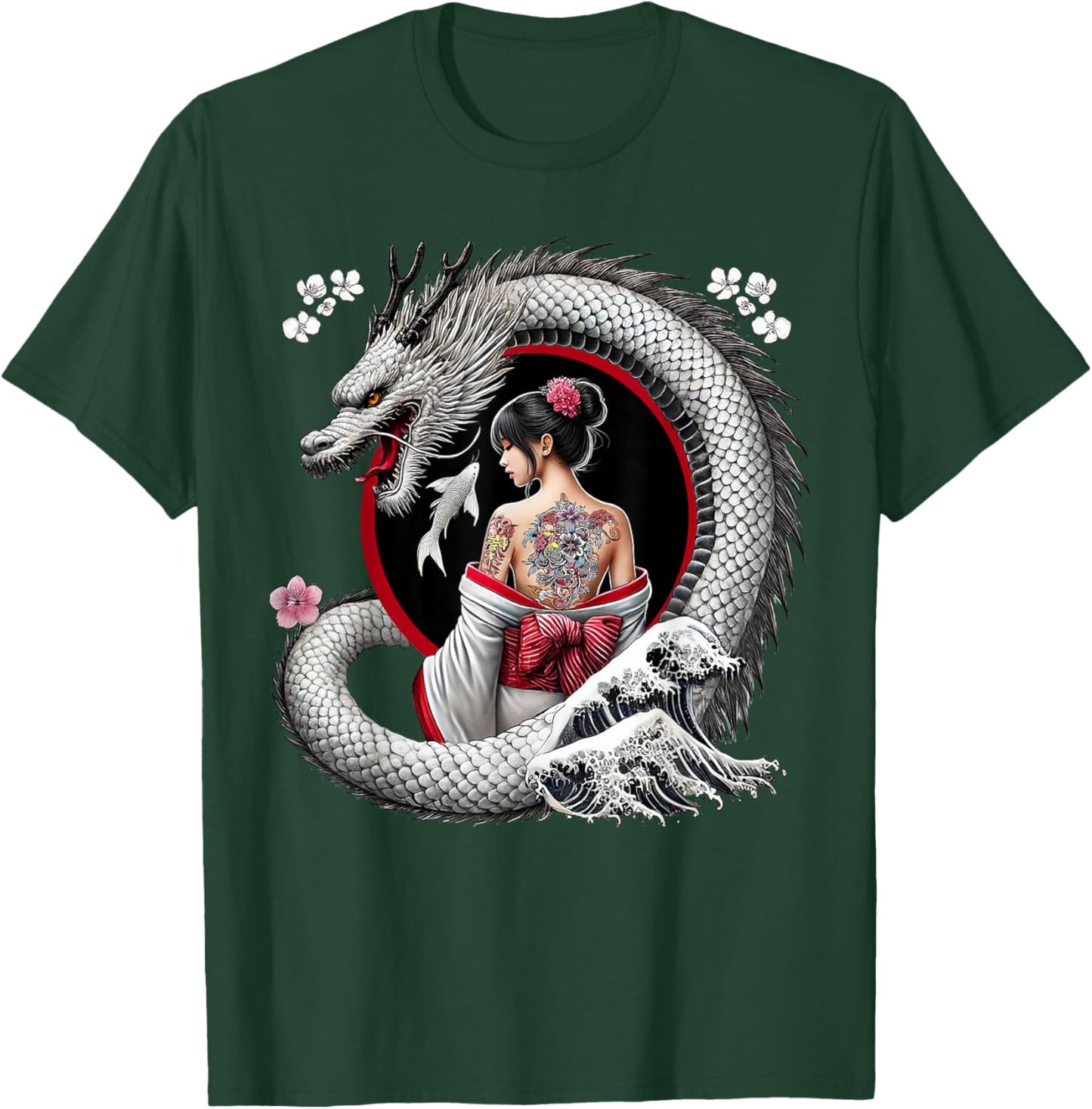 Geisha and Dragon Tattoo Art T-Shirt - T-Shirt | Forest