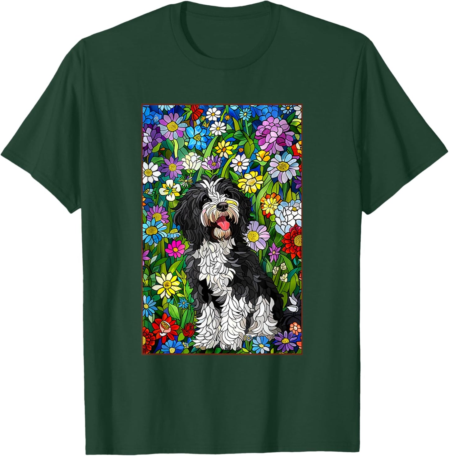 Bordoodle Dog Stained Glass Leadlight Artistic Design Men Women Kids T-Shirt - T-Shirt | Forest