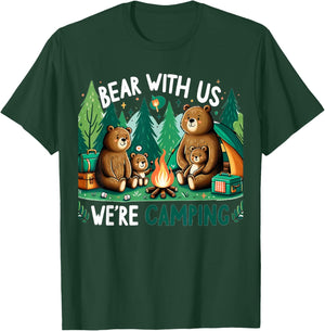 Bear With Us, We’re Camping Campfire Family Camping Trip T-Shirt - T-Shirt | Forest