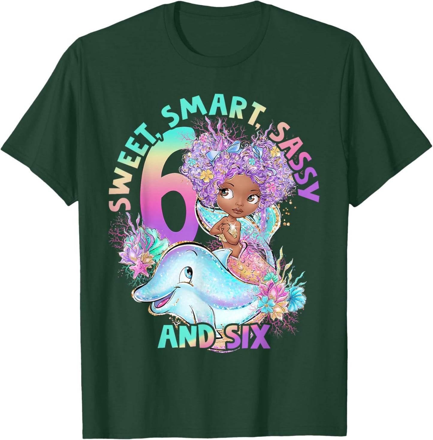 Black Mermaid 6th Birthday Sweet Sassy Six Black Girl Magic T-Shirt - T-Shirt | Forest