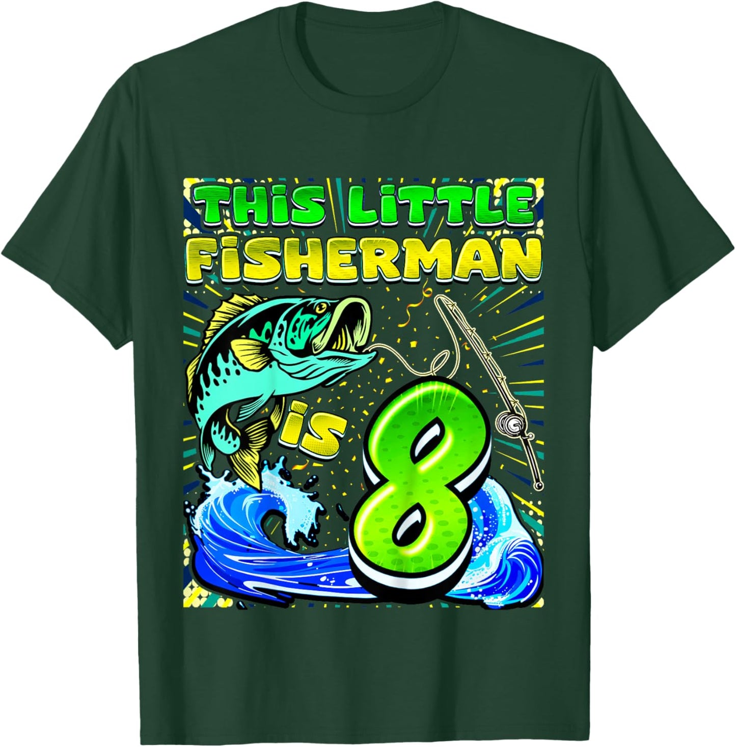 Kids Fishing Birthday Shirt 8 Year Old Boy Fisher 8th Bday Kids T-Shirt - T-Shirt | Forest
