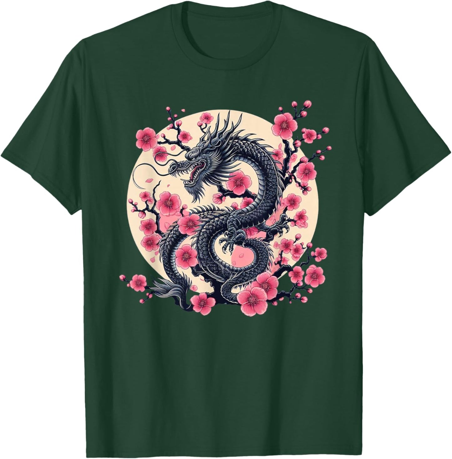 Vintage Chinese Dragon Asian Art Cherry Blossom Pink Flower T-Shirt - T-Shirt | Forest