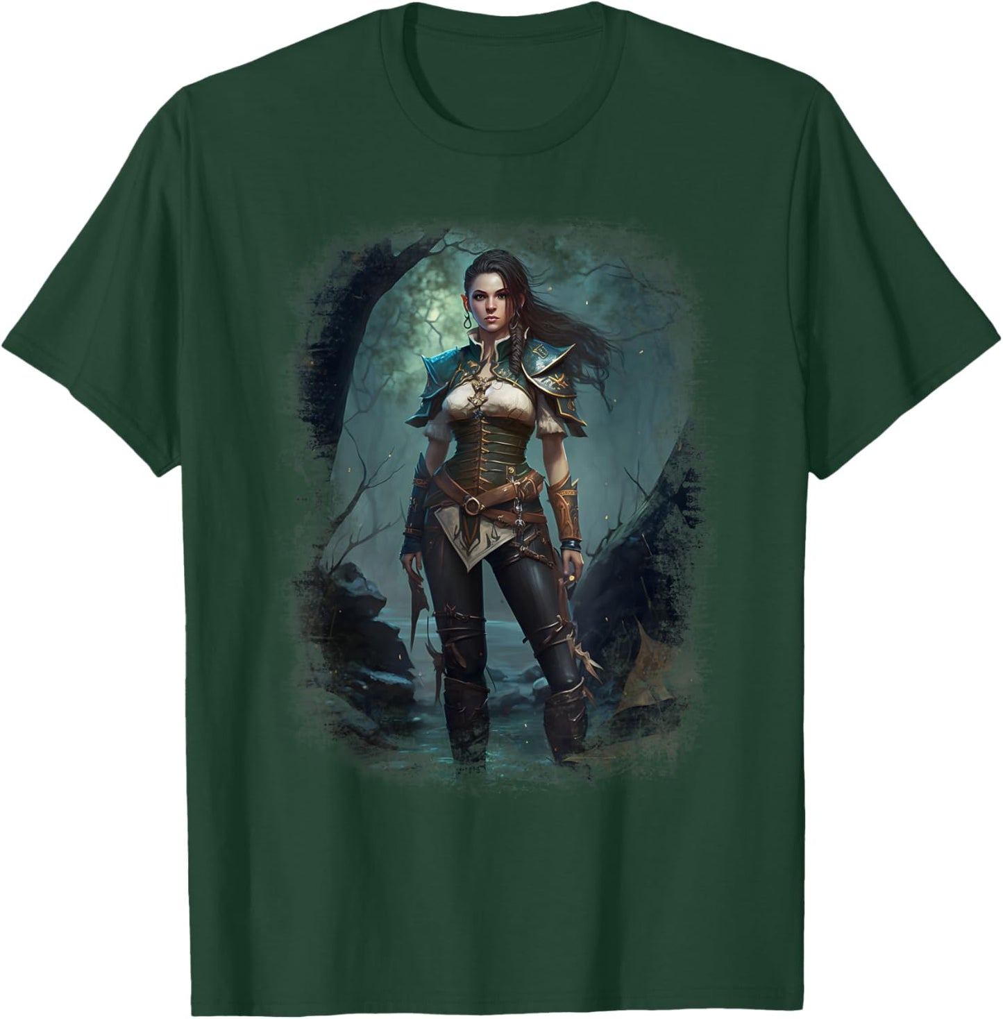 Elven Warrior Elf Princess Fantasy Vintage Fae Art Portrait T-Shirt - T-Shirt | Forest