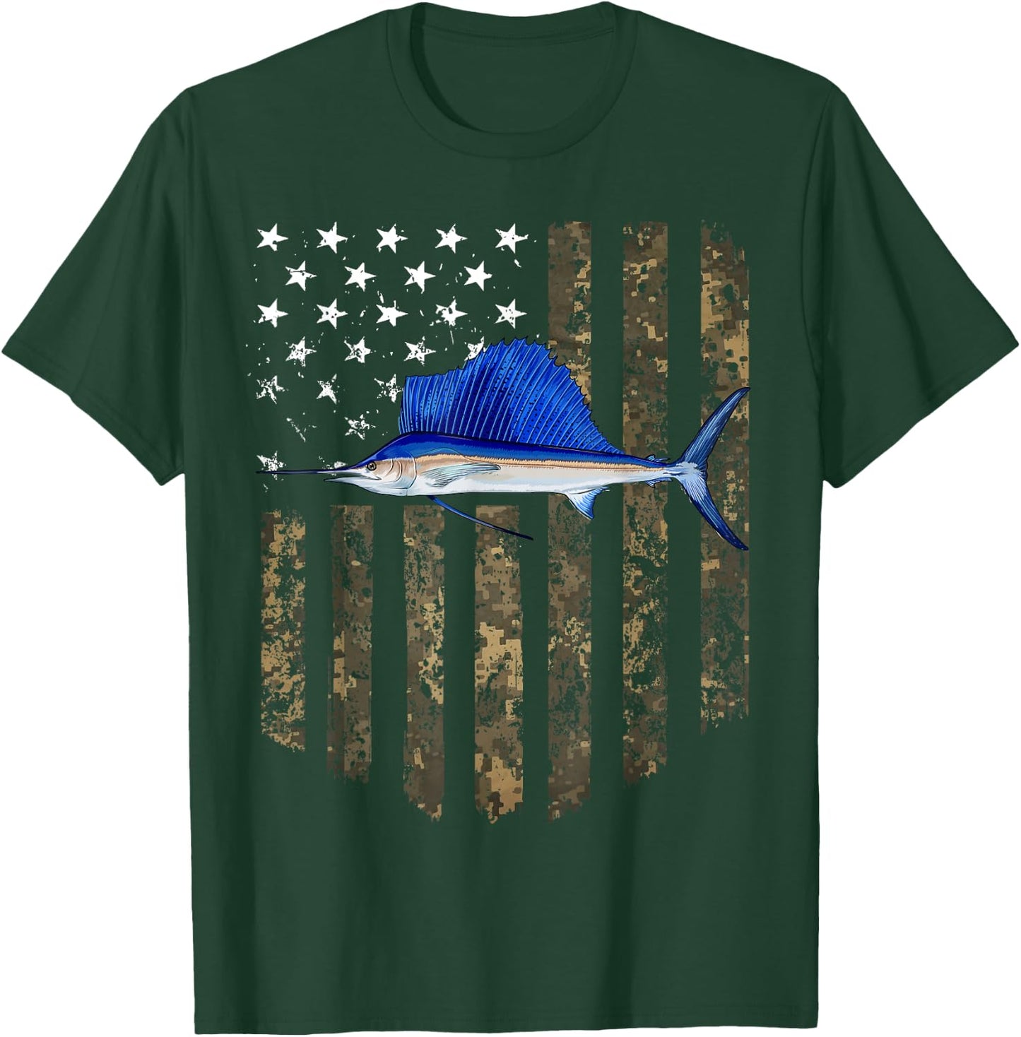 Camo American Flag Sailfish Fishing 4th Of July Men T-Shirt - T-Shirt | Forest
