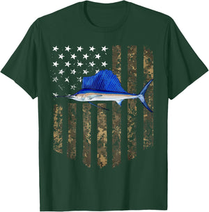 Camo American Flag Sailfish Fishing 4th Of July Men T-Shirt - T-Shirt | Forest
