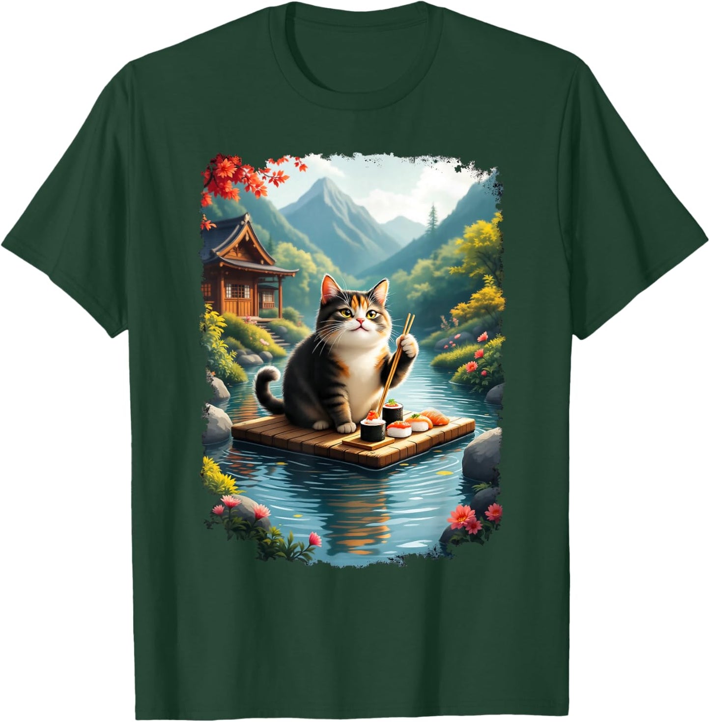 Kawaii Cat Lover Japanese Cats Owner Sushi Anime Otaku T-Shirt - T-Shirt | Forest