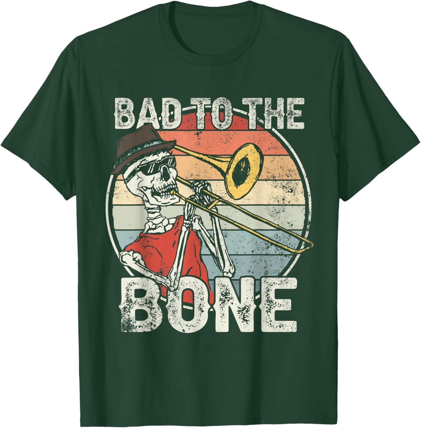 Trombone Bad to the Bone Retro Skeleton Marching Band Player T-Shirt - T-Shirt | Forest