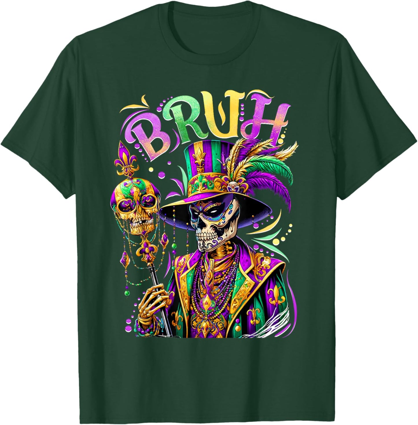 BRUH Mardi Gras Doctor New Orleans Skeleton Mardi Gras Skull T-Shirt - T-Shirt | Forest