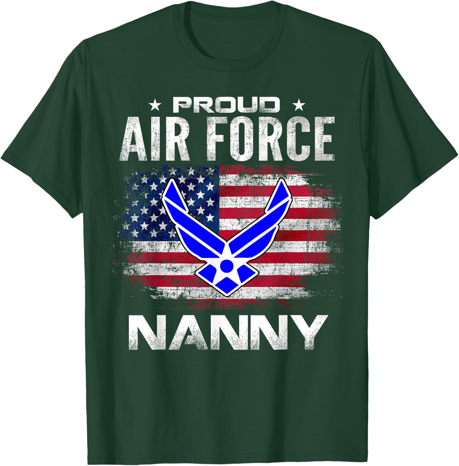 Proud Air Force Nanny With American Flag Gift Veteran T-Shirt - T-Shirt | Forest