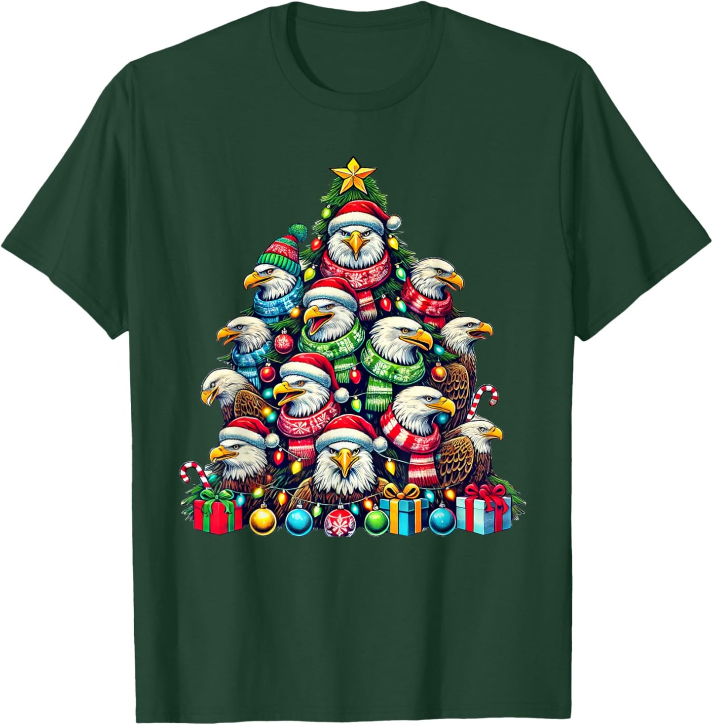 Eagle Bird Christmas Tree Funny Eagle Xmas T-Shirt - T-Shirt | Forest