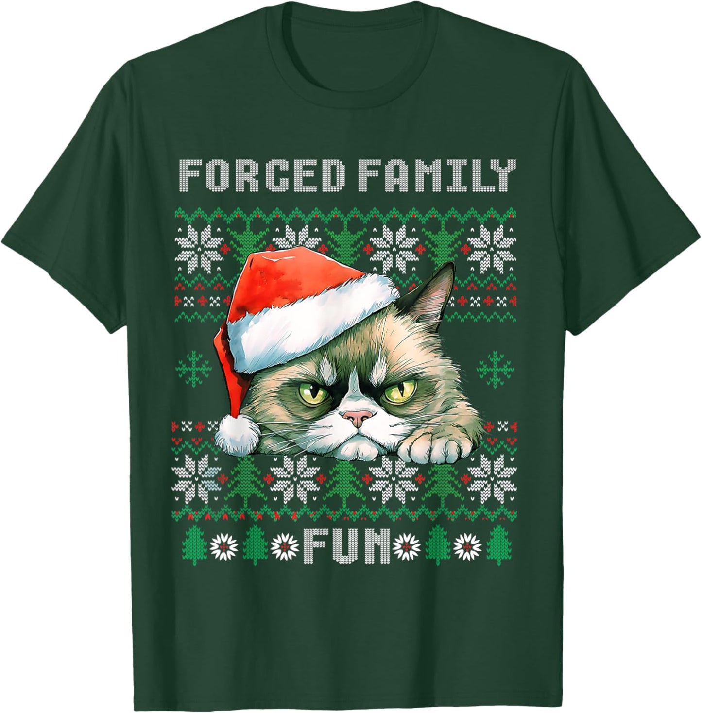 Forced Family Xmas Fun Funny Cat Lover Men Women Christmas T-Shirt - T-Shirt | Forest