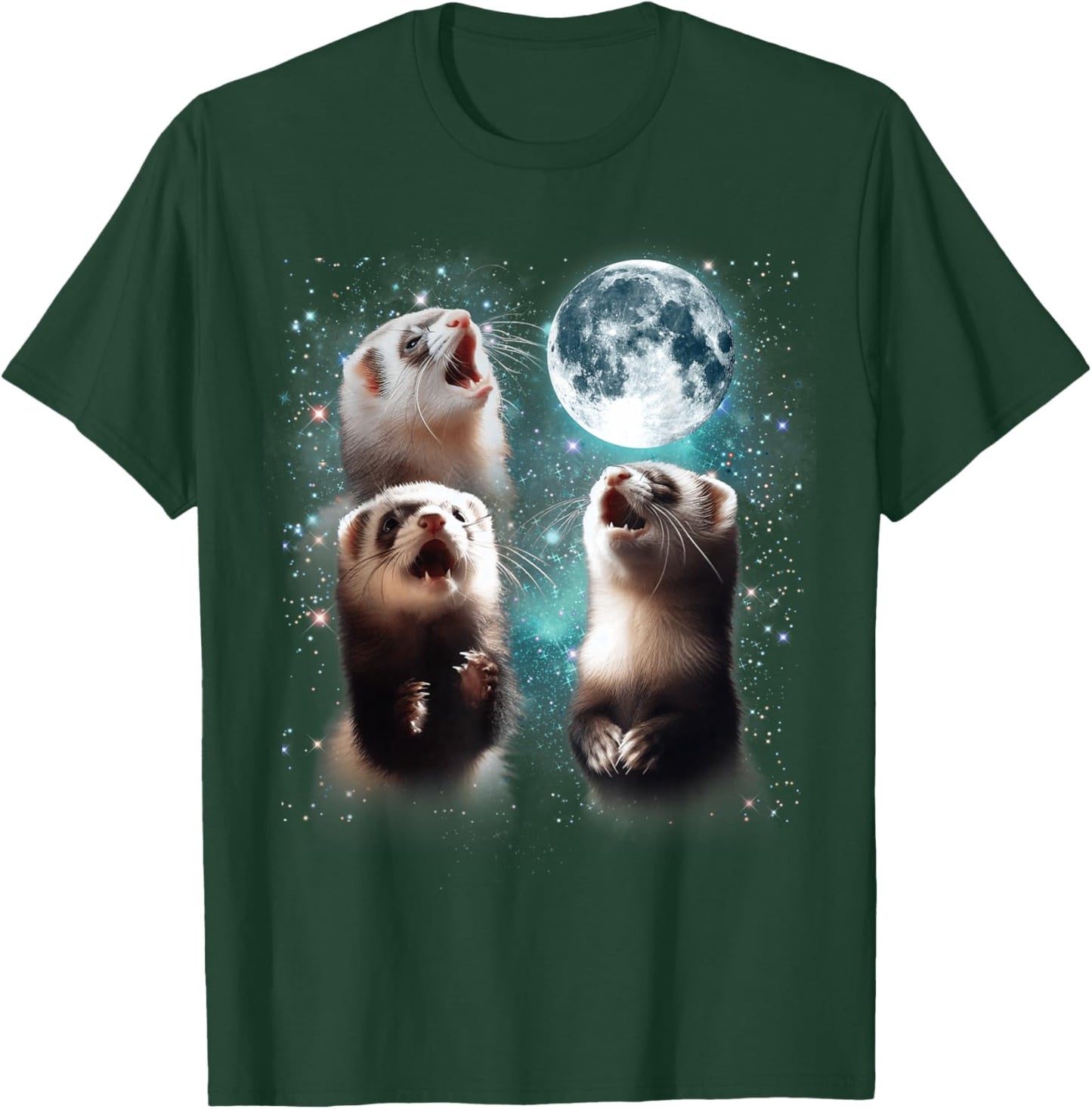 3 Ferret Moon Howling Ferret Head Funny , Women, Kid T-Shirt - T-Shirt | Forest