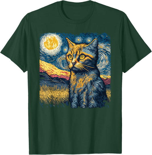 Cat Painting lover kitty kitten Van Gogh art Starry Night T-Shirt - T-Shirt | Forest