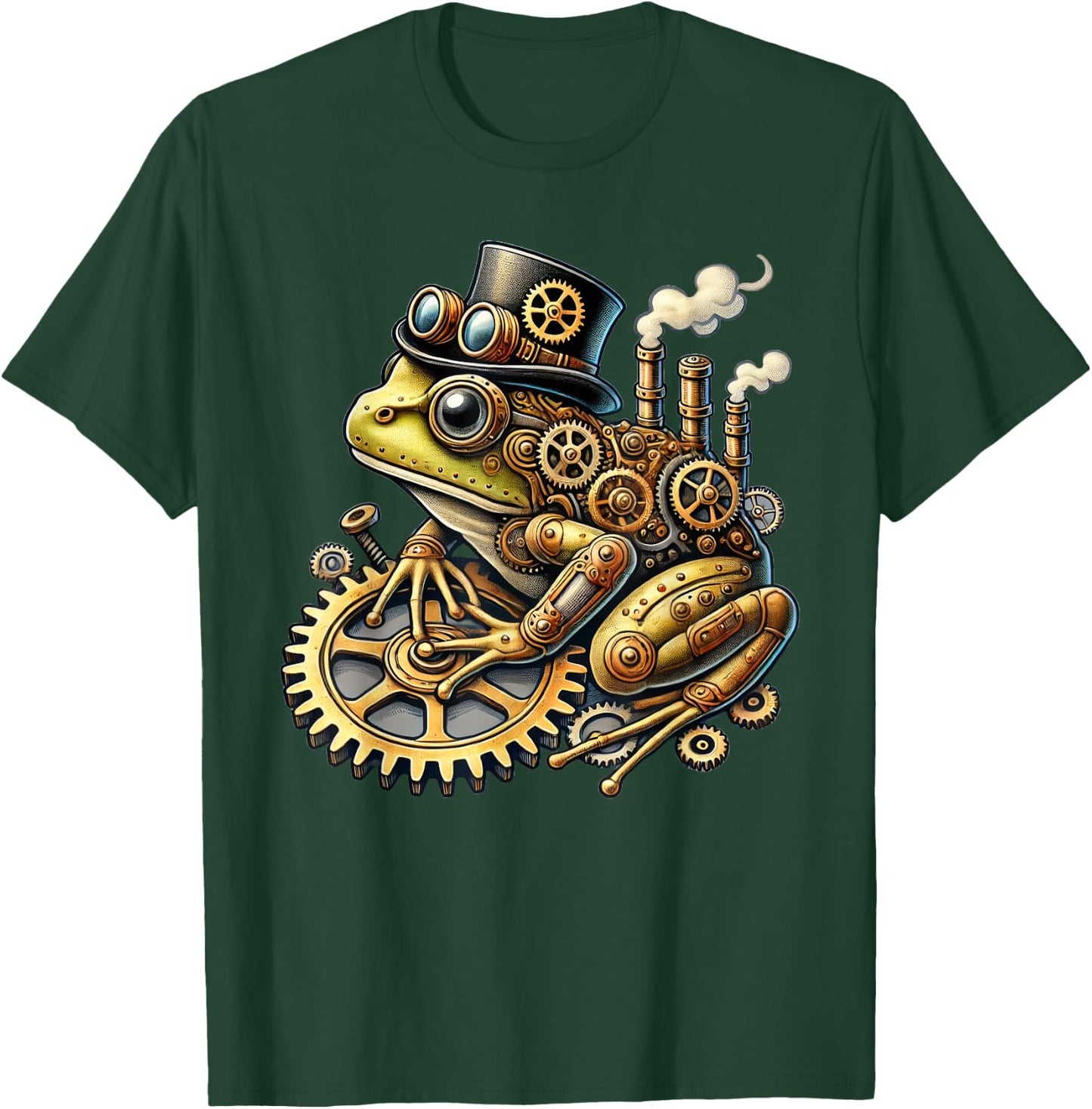 Steampunk Frog Fantasy Apparel Steampunk Frog Art - -Adults & Kids - Black - Small - Short Sleeve - Cotton Blend - Machine Wash T-Shirt - T-Shirt | Forest
