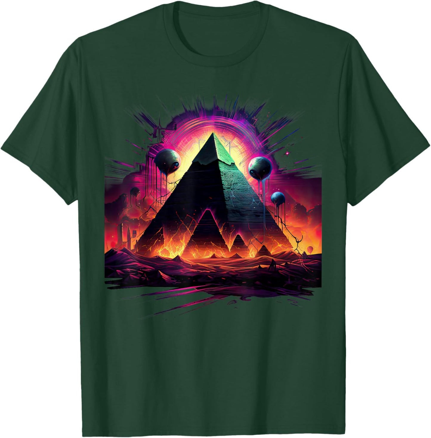 Aliens UFO Egyptian Pyramids | Science Fiction Alien T-Shirt - T-Shirt | Forest