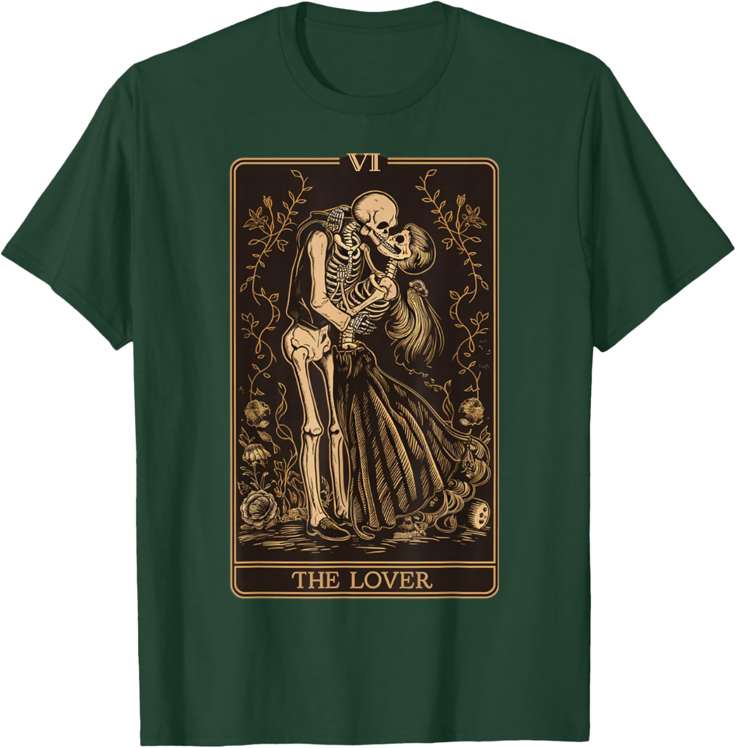 The Lovers Vintage Tarot Card - Gothic Halloween Tea T-Shirt - T-Shirt | Forest