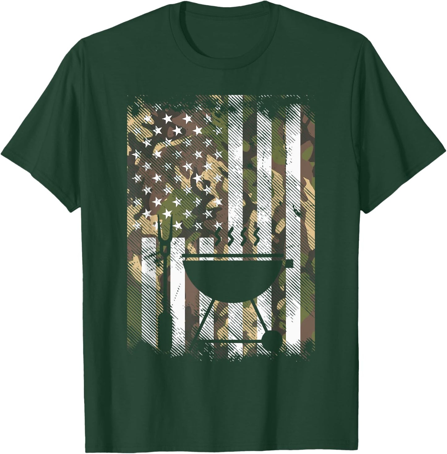 Camo US Flag Bbq Grill Vintage Grilling Smoking Patriotic T-Shirt - T-Shirt | Forest