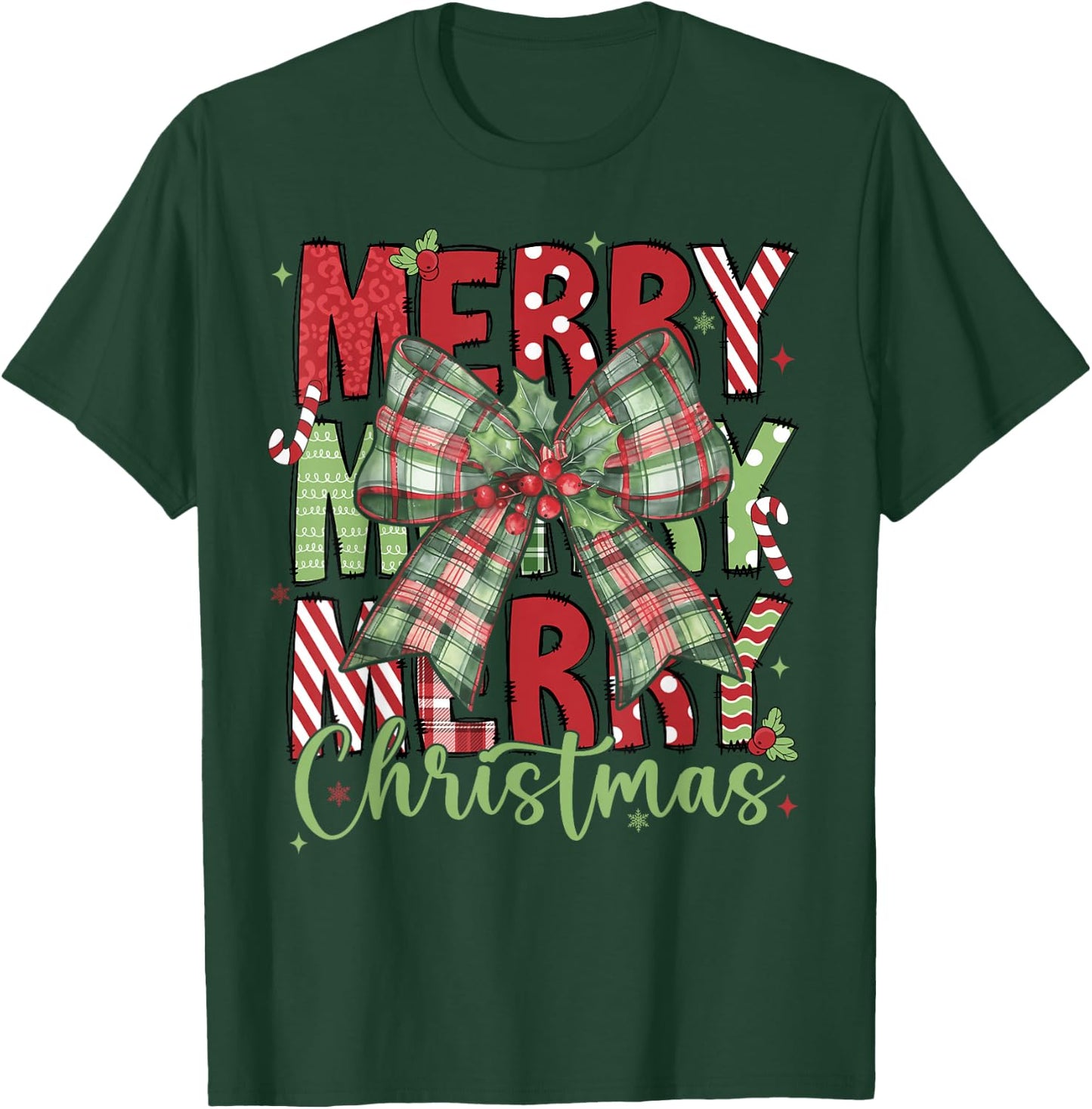 Merry Christmas Coquette Bow Xmas Pajamas Family Matching T-Shirt - T-Shirt | Forest