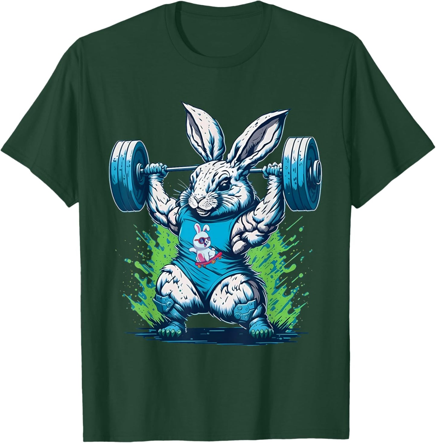 Bunny Lifting Weights Gym Rabbit Fitness Weightlifting T-Shirt - T-Shirt | Forest