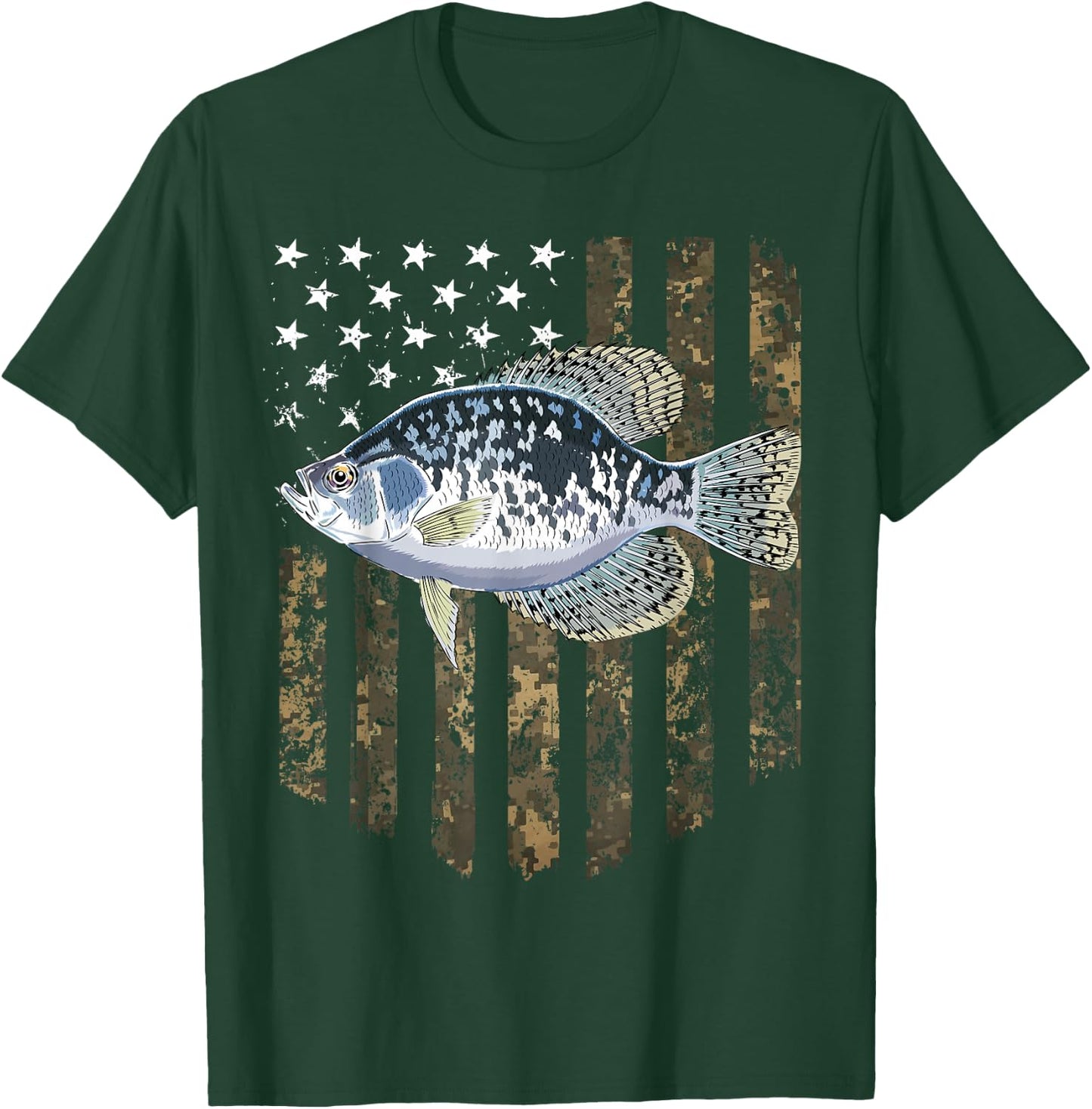 Camo American Flag Crappie Fishing 4th Of July T-Shirt - T-Shirt | Forest