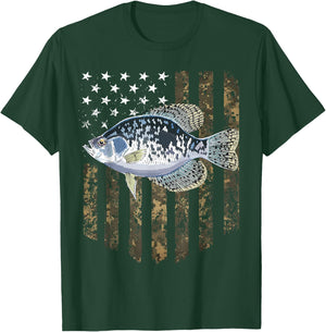 Camo American Flag Crappie Fishing 4th Of July T-Shirt - T-Shirt | Forest