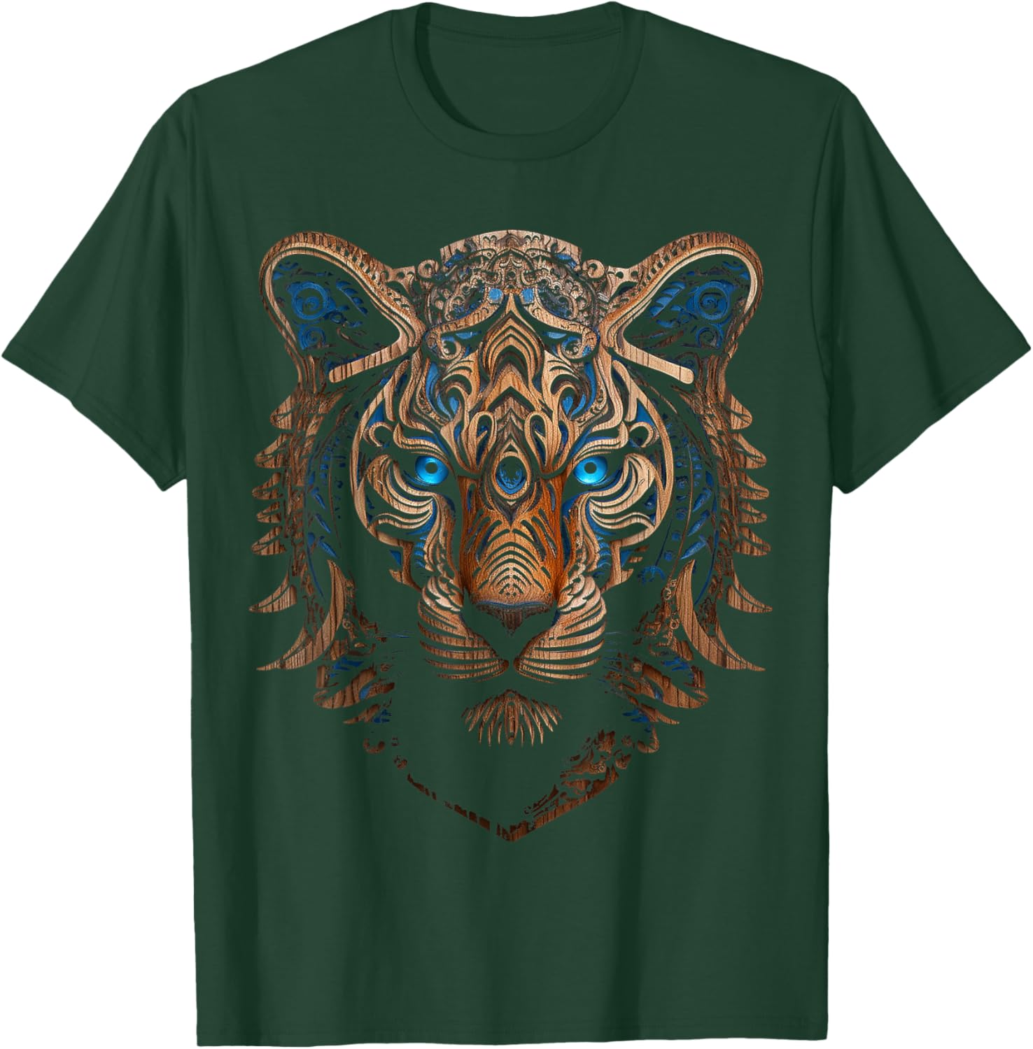 Tiger Sculpture Blue Eyes Animal Art Portrait Graphic Tiger T-Shirt - T-Shirt | Forest