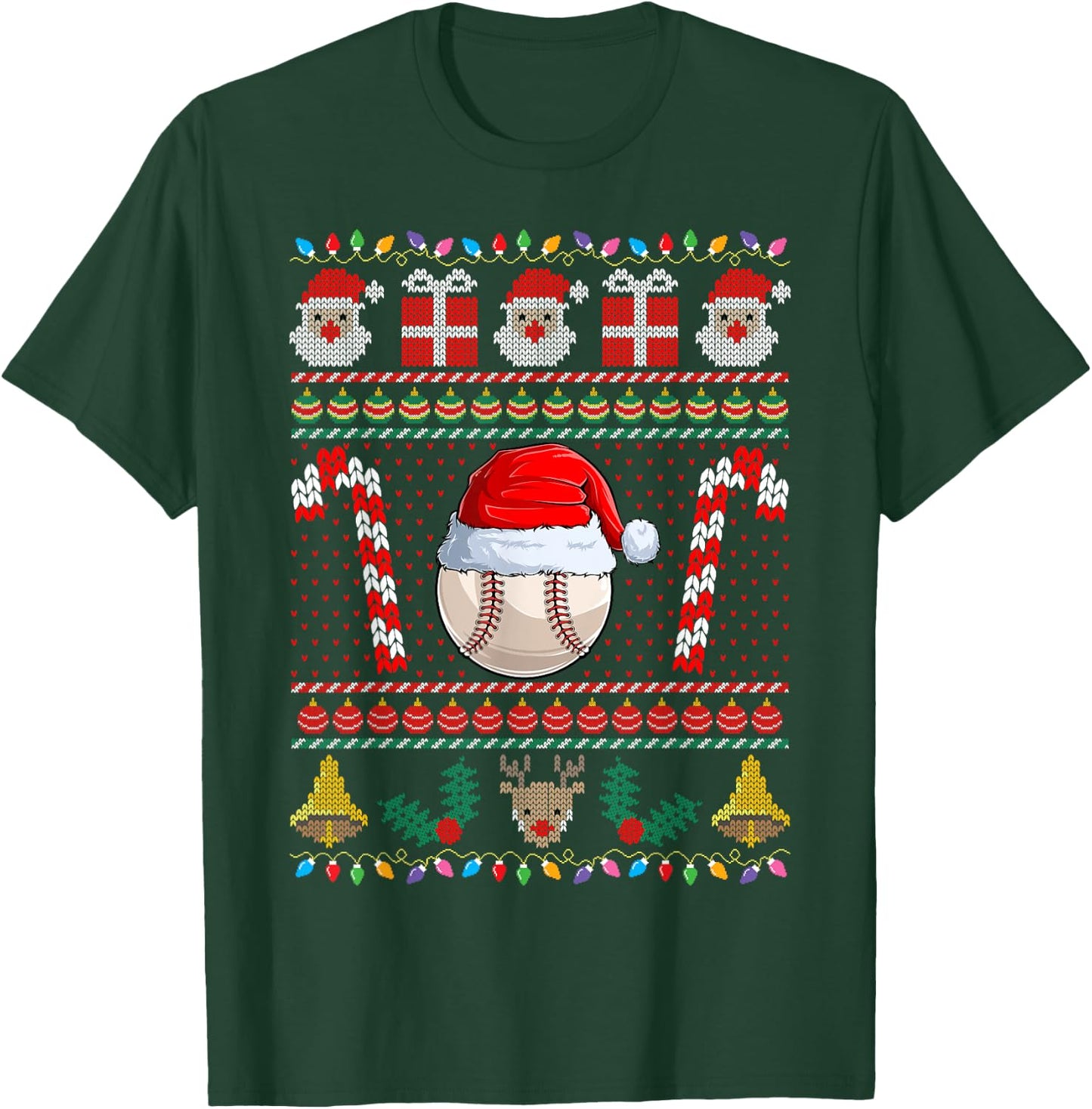 Baseball Christmas Santa Ugly Sweater Holiday Pajama T-Shirt - T-Shirt | Forest