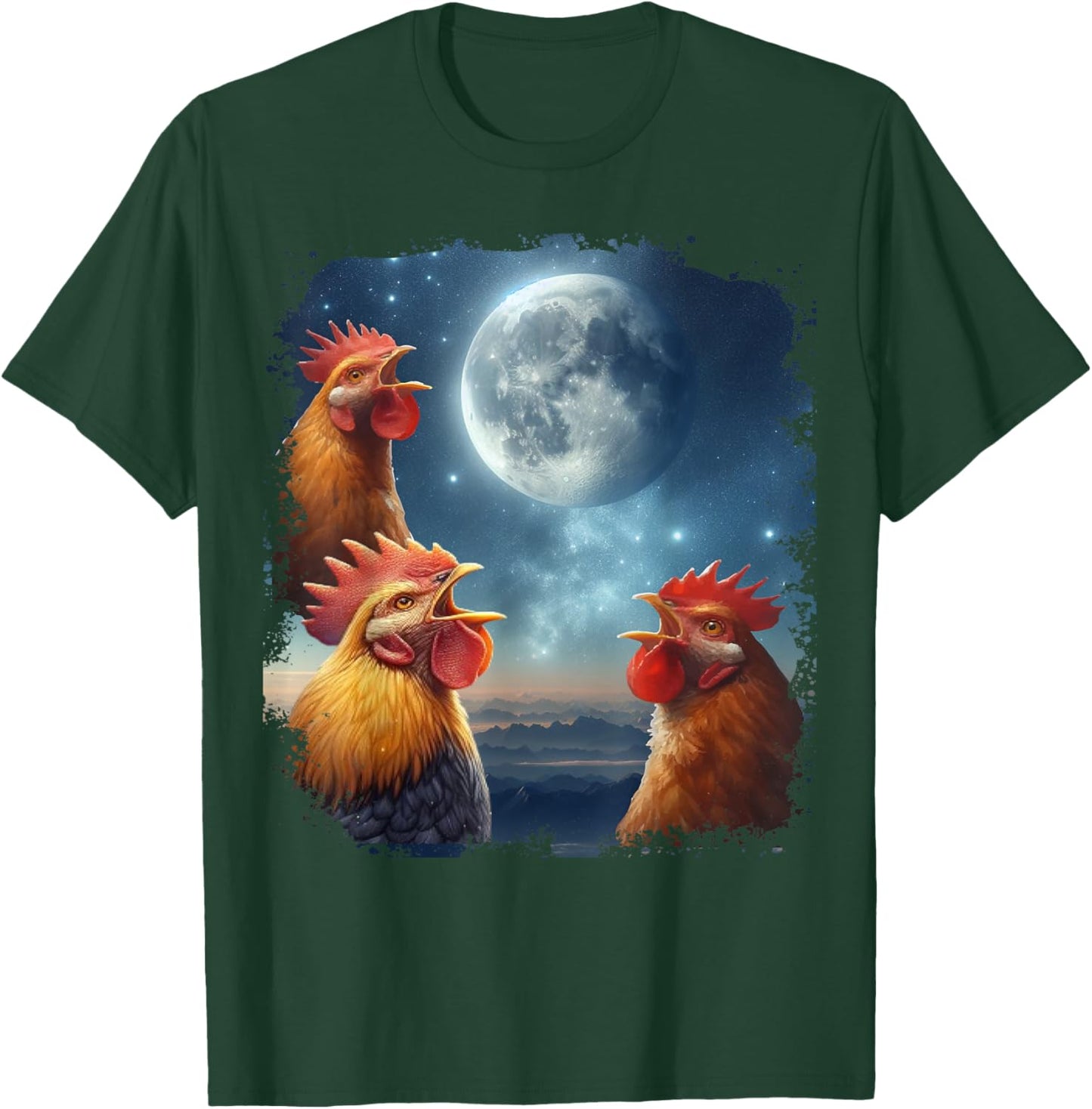 3 Chicken Moon, Funny 3 Chicken Howling Like Wolves T-Shirt - T-Shirt | Forest