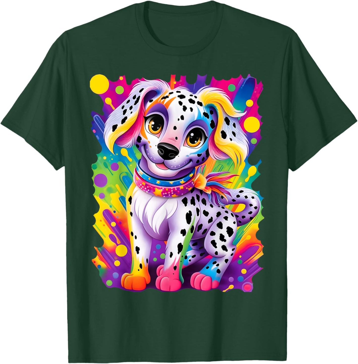 Baby Dalmatian Puppy Colorful Rainbow Vibrant Graphic T-Shirt - T-Shirt | Forest