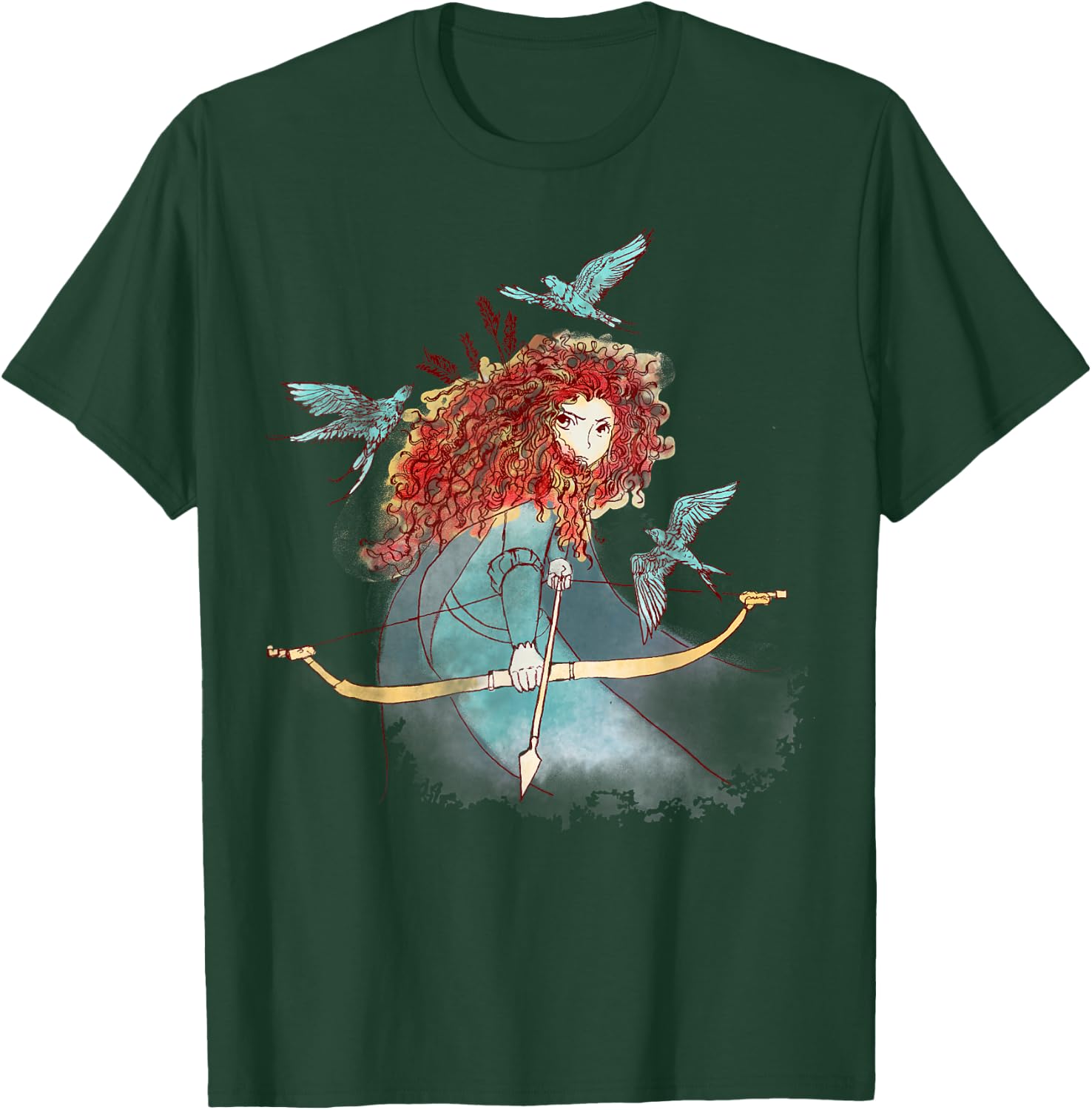 Disney Brave Merida Watercolor Sketch Portrait T-Shirt - T-Shirt | Forest
