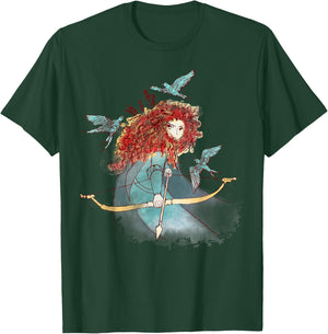 Disney Brave Merida Watercolor Sketch Portrait T-Shirt - T-Shirt | Forest
