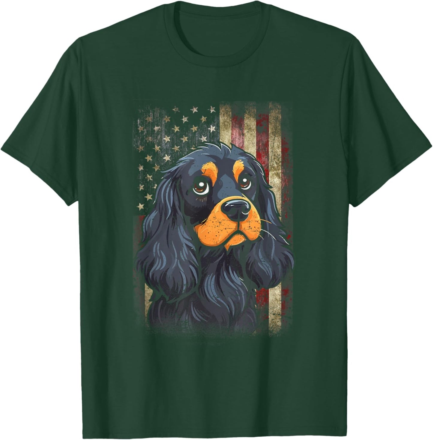 Patriotic Black And Tan Cocker Spaniel Flag USA Dog Lover Men Women T-Shirt - T-Shirt | Forest