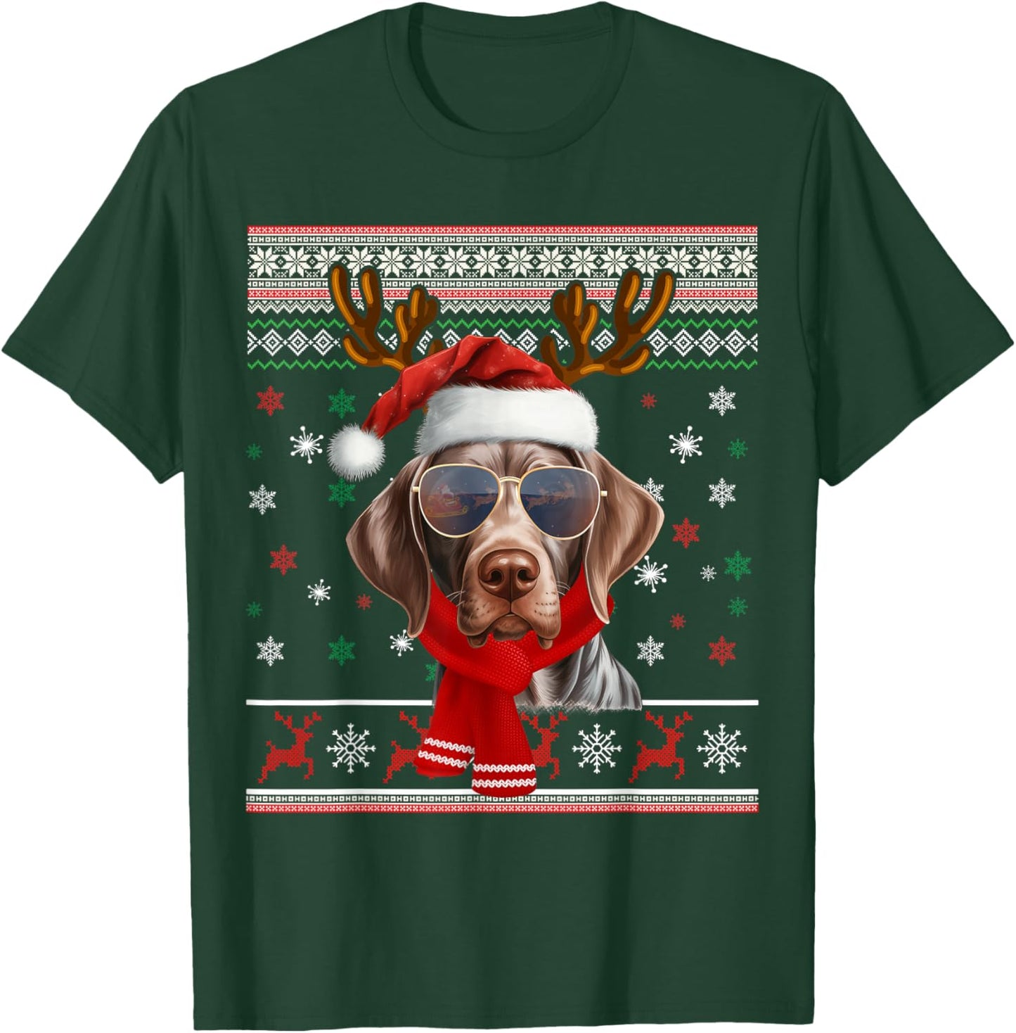 German Shorthaired Pointer Christmas Ugly Sweater Xmas Dog T-Shirt - T-Shirt | Forest