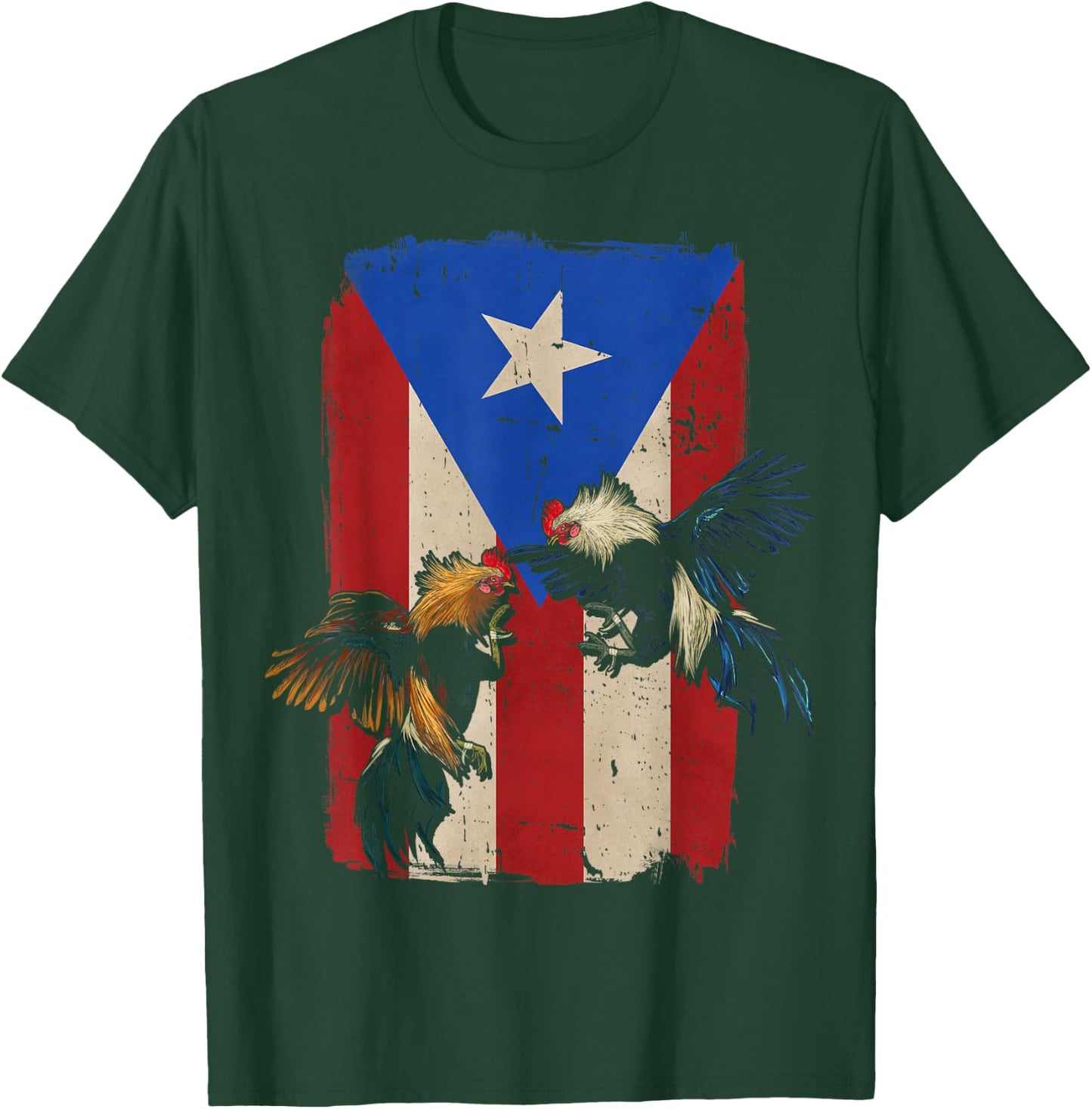 Puerto Rico Flag Cockfighter Game Fowl Cockfighting Rooster T-Shirt - T-Shirt | Forest