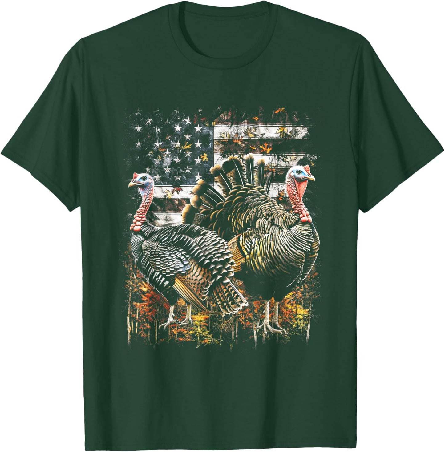 Beautiful Wild Turkey Hunting Camo American Flag T-Shirt - T-Shirt | Forest