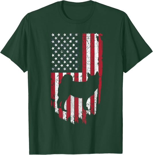 Norwegian Elk-hound Dog Silhouette Shirts, 4th Of July USA Women Kids Men T-Shirt - T-Shirt | Forest