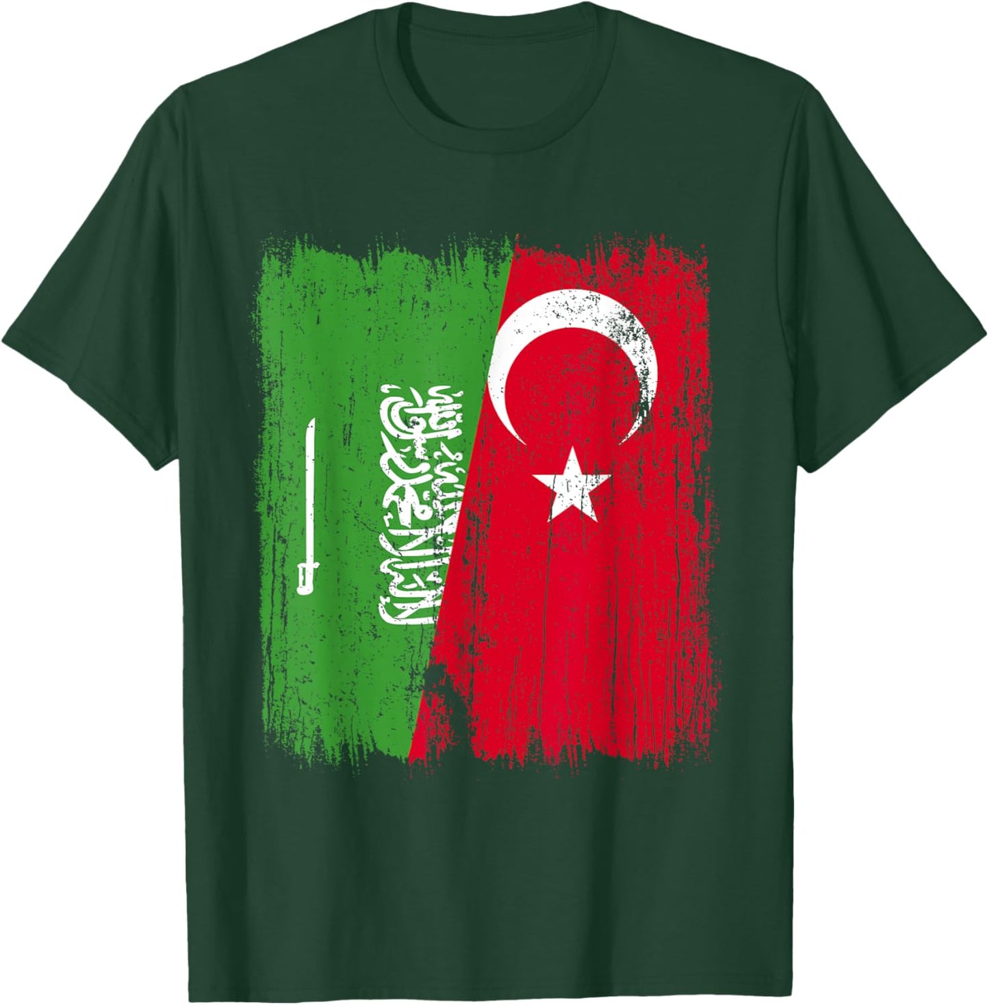 Saudi Arabia Turkey Half Flag Turkiye Saudi Arabian Turkish T-Shirt - T-Shirt | Forest
