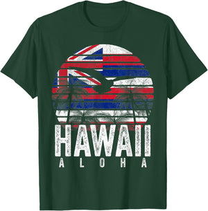 Retro Aloha Hawaii Flag Hawaiian Island Vintage Men Women T-Shirt - T-Shirt | Forest