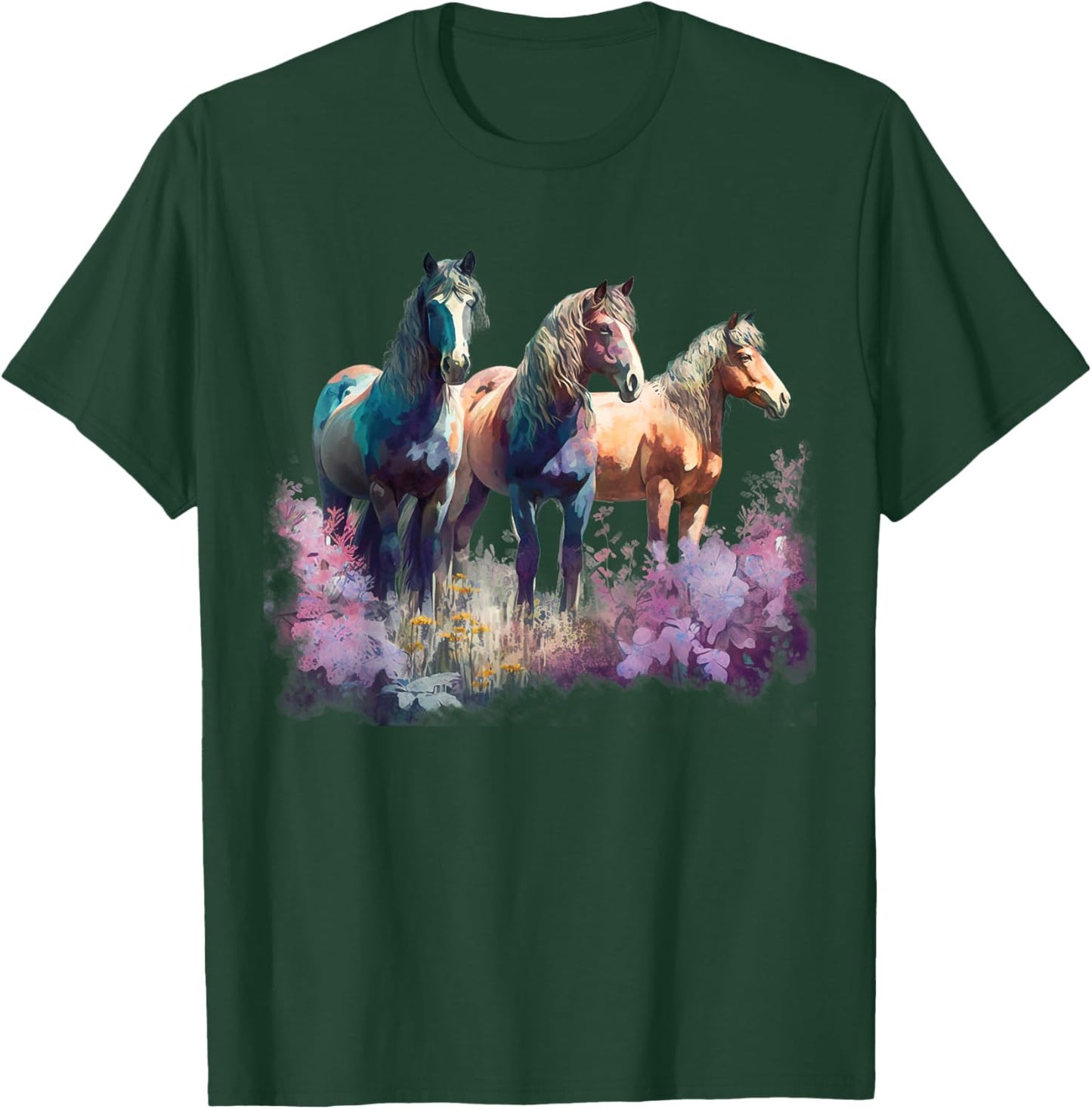 Horses Flowers Wild Mane Boho Western Southern Cowgirl T-Shirt - T-Shirt | Forest