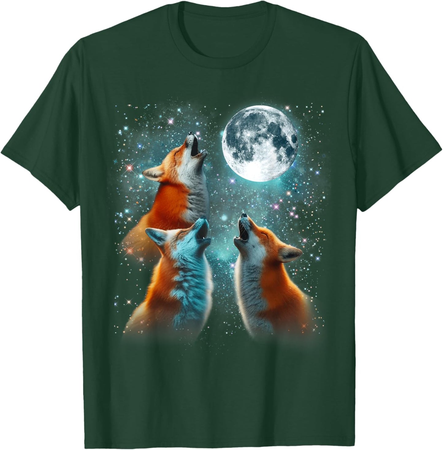 3 Fox Moon Howling Red Fox Head Funny , Women, Kid T-Shirt - T-Shirt | Forest