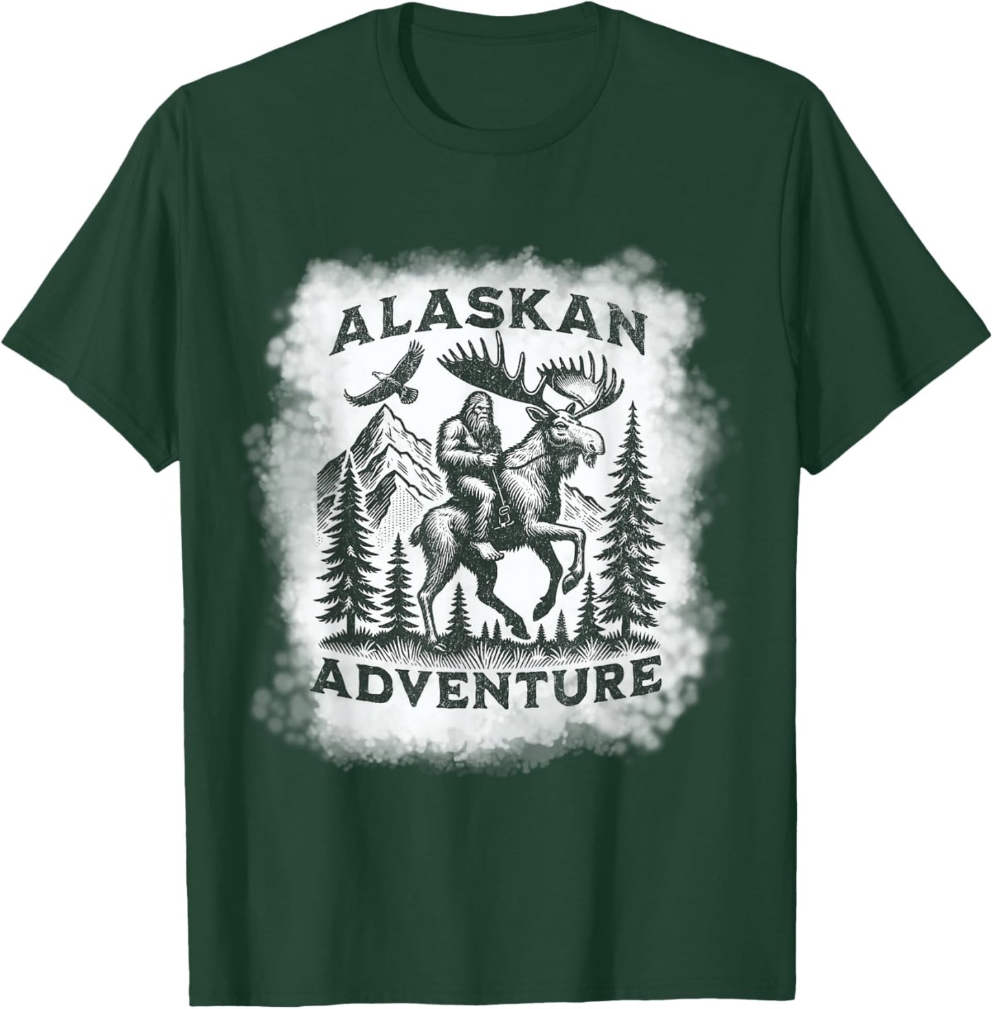 Alaskan Adventure Bigfoot Riding Moose Funny Outdoor Alaska T-Shirt - T-Shirt | Forest