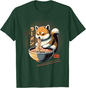 Kawaii Shiba Inu Eating Ramen - Dog Lover Gift T-Shirt - T-Shirt | Forest